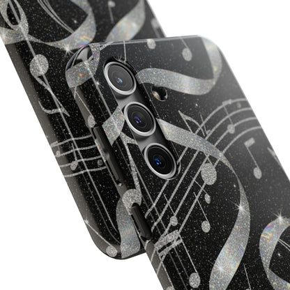 Musical Notes Tough Phone Case – Glitter Black Musician Phone Cover