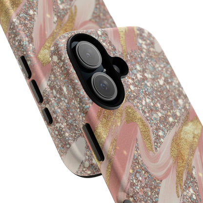 Glitter Blush Marble Phone Case — Pink Gold Swirl Tough Case