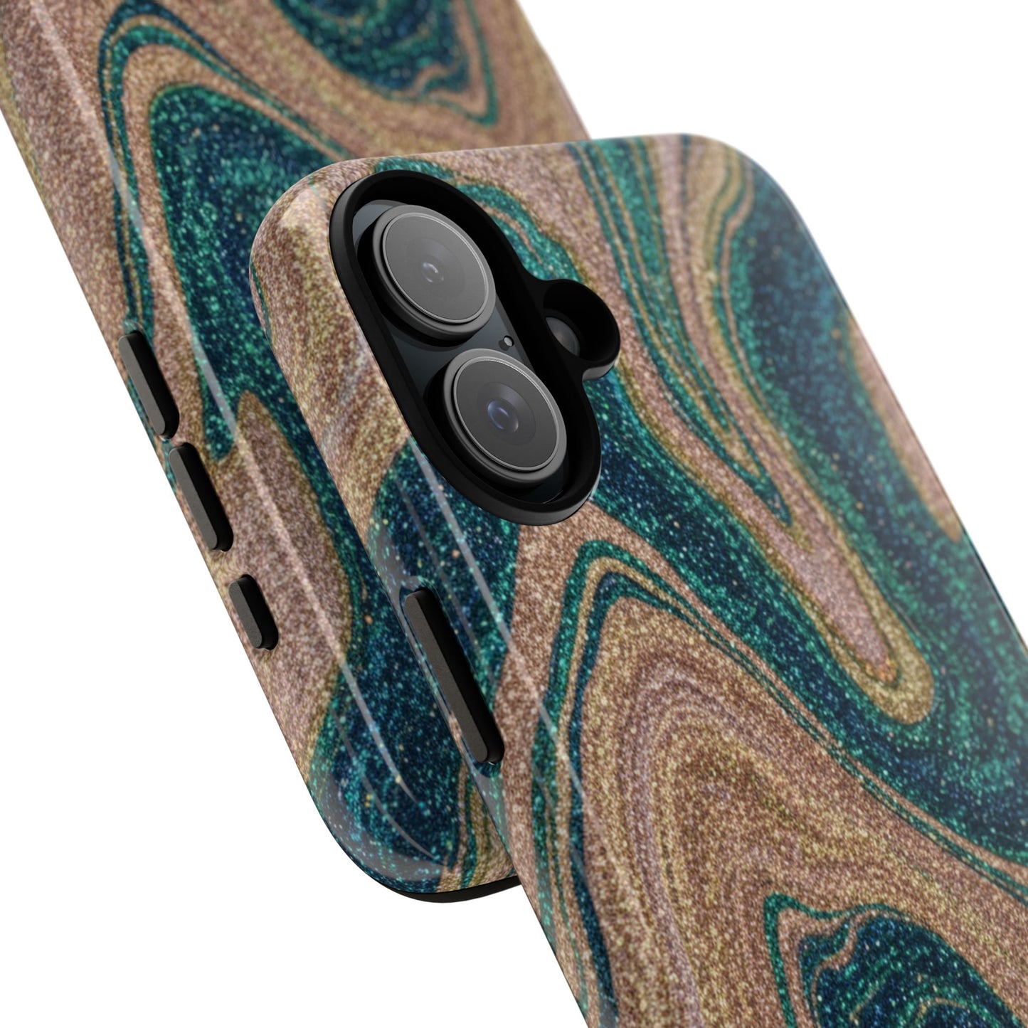 Marbled Teal & Gold Phone Case — Glitter Swirl Tough Case