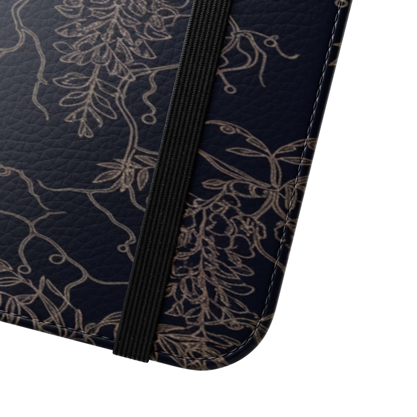Botanical Noir Flip Phone Case — Dark Floral Wallet Cover with Card Slots