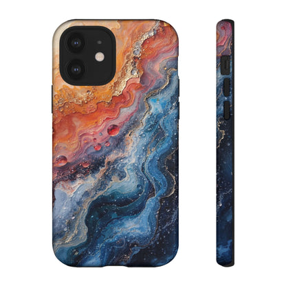 Marbled Galaxy Tough Phone Case — Abstract Blue & Coral Protective Cover