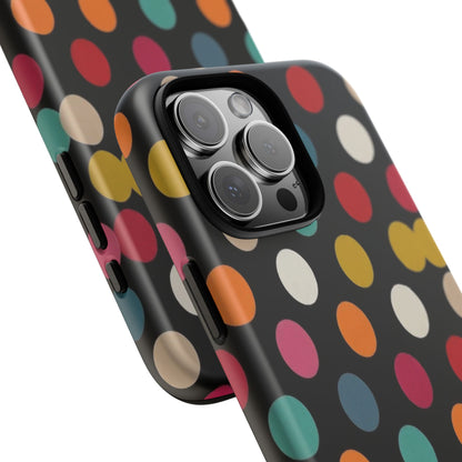 Polka Dot Tough Phone Case – Colorful Retro Dots on Black