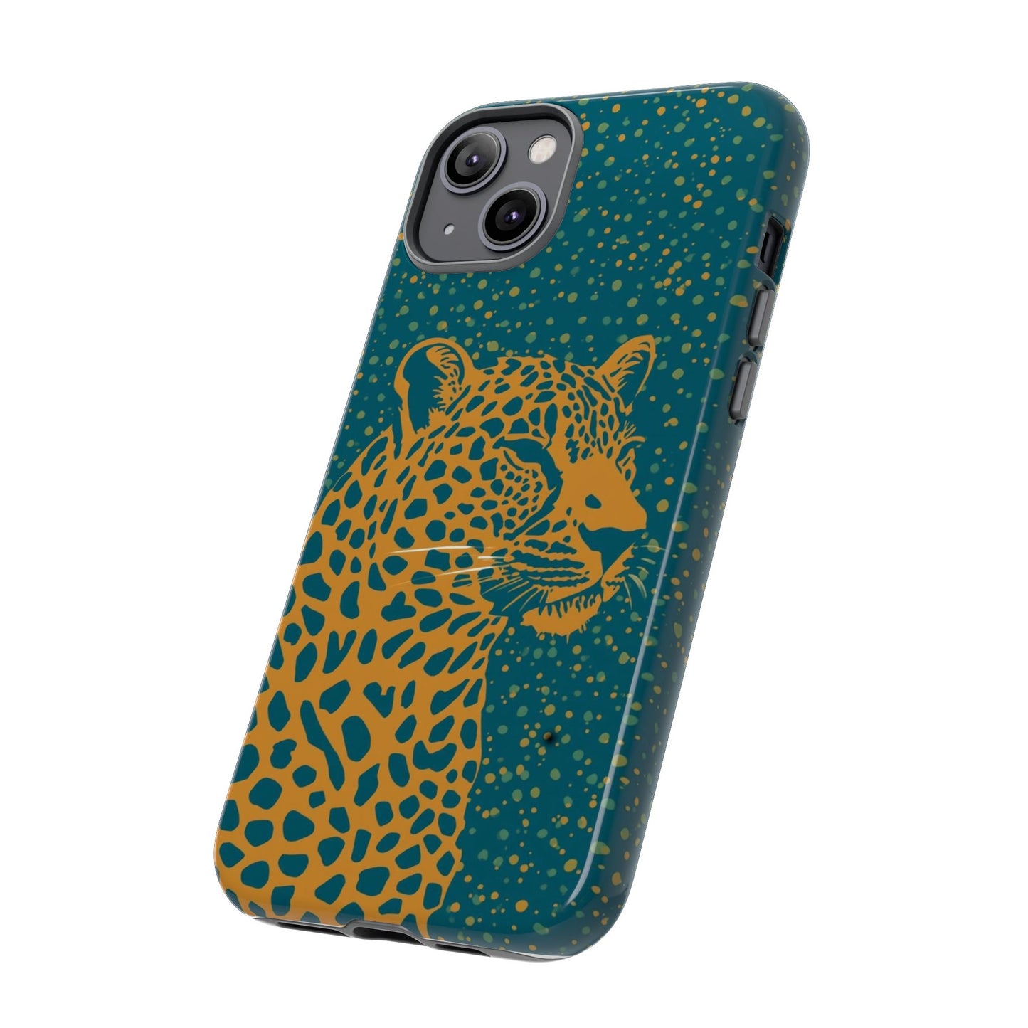 Leopard Spotlight Phone Case — Teal Gold Animal Print Protective Cover