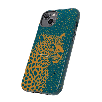 Leopard Spotlight Phone Case — Teal Gold Animal Print Protective Cover