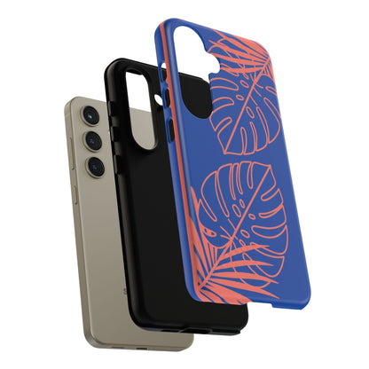 Tropical Monstera Phone Case — Blue & Coral Leaf Protective Cover