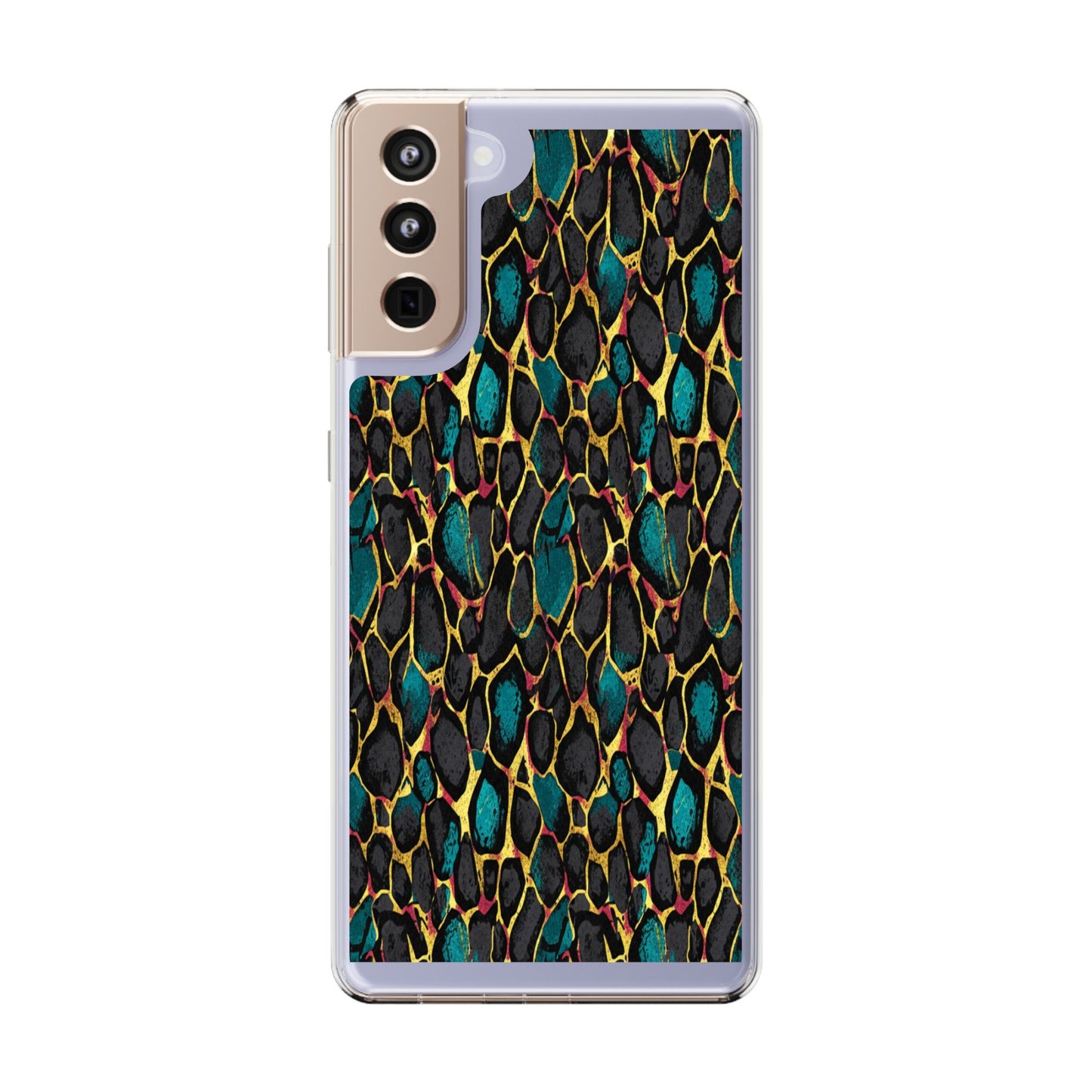 Teal Gold Leopard Clear Phone Case