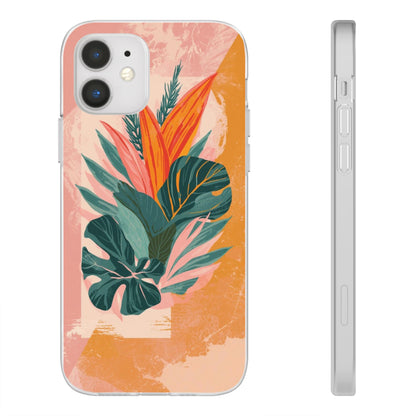 Tropical Botanical Phone Case — Pink & Orange Floral Flexi Case