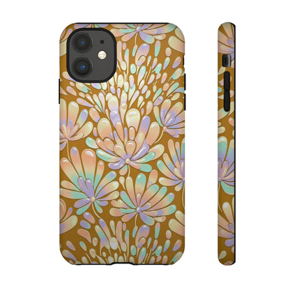 Floral Burst Tough Phone Case – Gold Pastel Botanical Protection