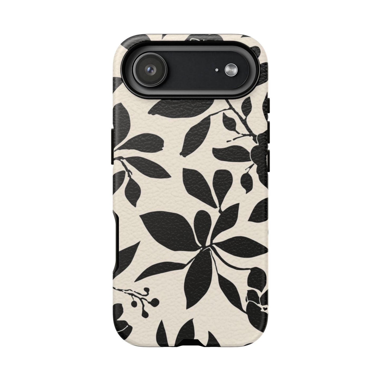 Black Floral Pattern Phone Case — Monochrome Botanical Tough Case