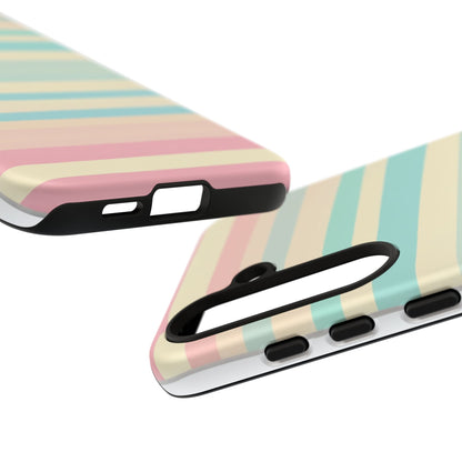 Pastel Striped Tough Phone Case – Protective Retro Rainbow Design