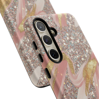 Glitter Blush Marble Phone Case — Pink Gold Swirl Tough Case