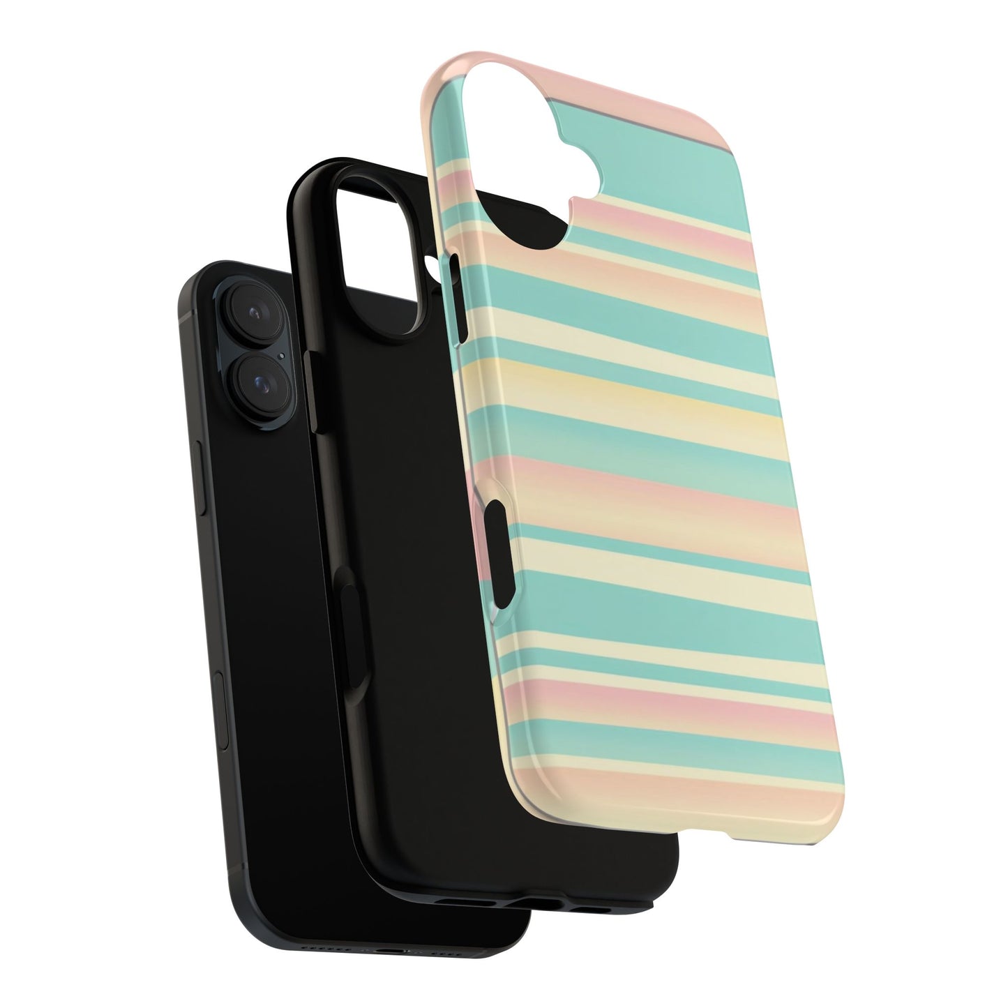 Pastel Striped Tough Phone Case — Mint, Peach & Cream Protective Cover