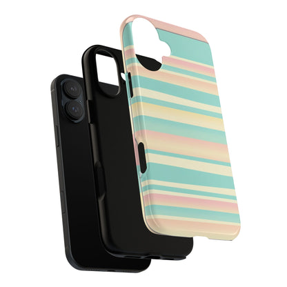 Pastel Striped Tough Phone Case — Mint, Peach & Cream Protective Cover