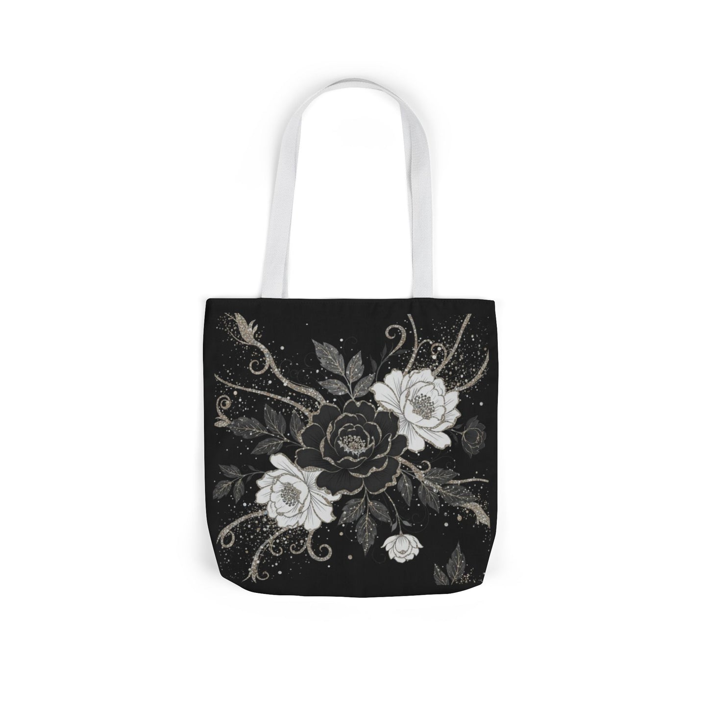 Floral Noir Canvas Tote — Black & White Rose Print