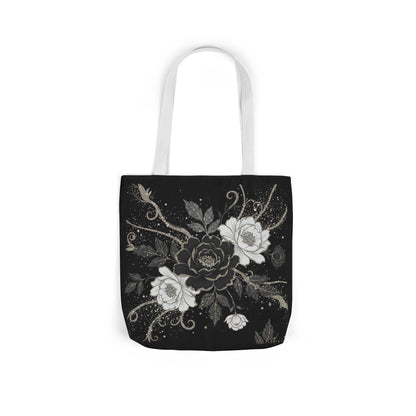 Floral Noir Canvas Tote — Black & White Rose Print