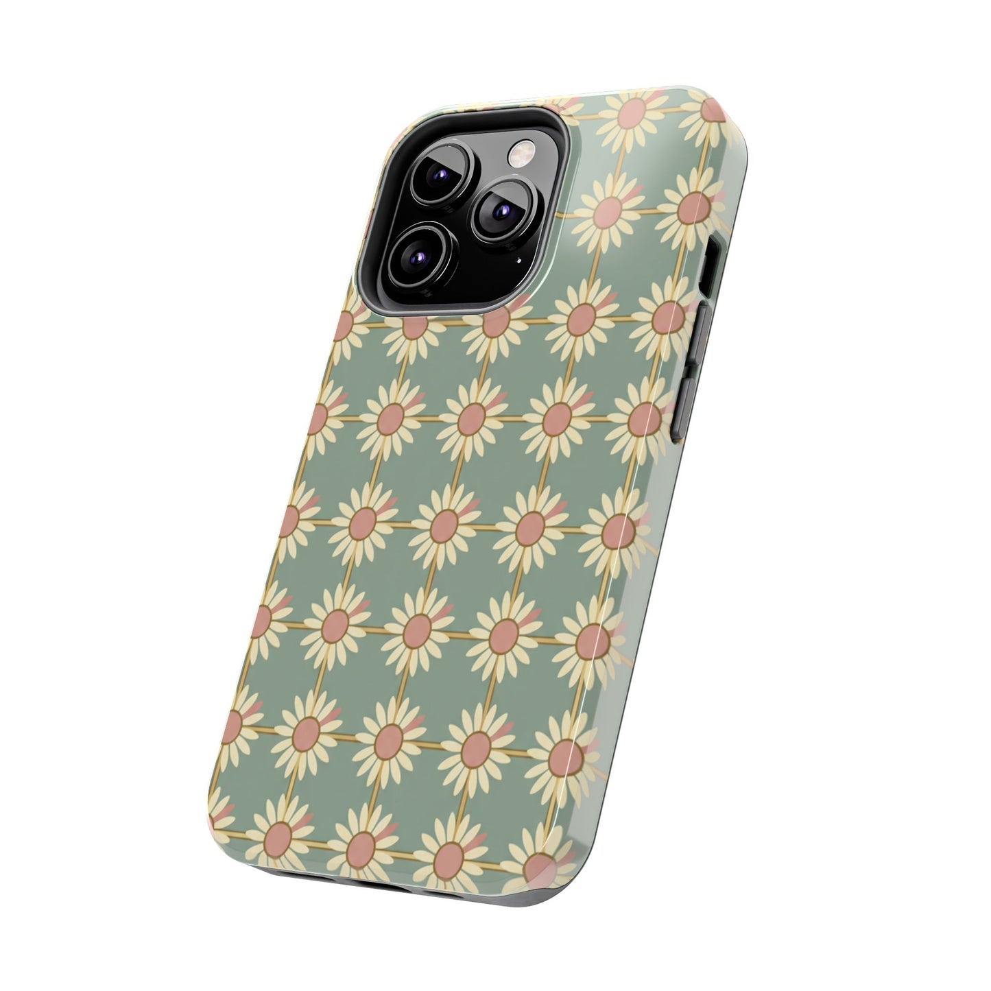 Daisy Pattern Tough Phone Case — Retro Floral Protective Cover