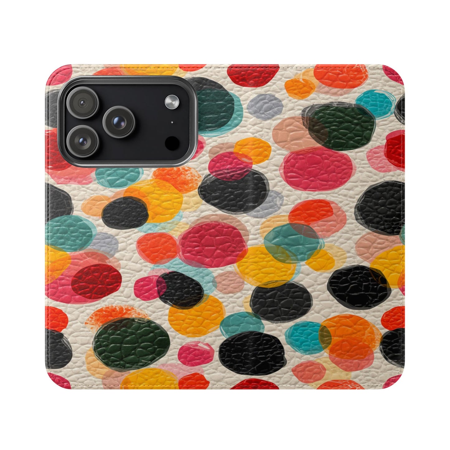 Colorful Confetti Dot Flip Phone Case — Retro Polka Wallet Cover