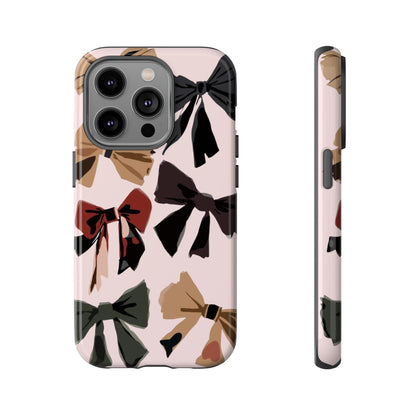Bow Pattern Phone Case - Pink, Brown & Black Bows Protective Cover
