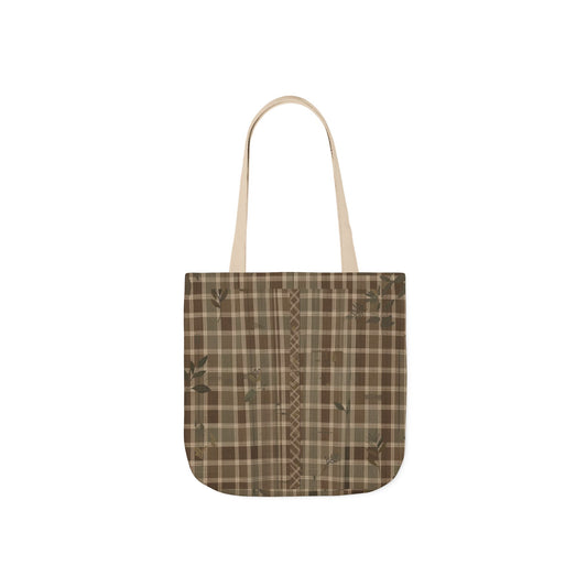 Plaid Canvas Tote Bag — Brown Rustic Checkered Market Bag