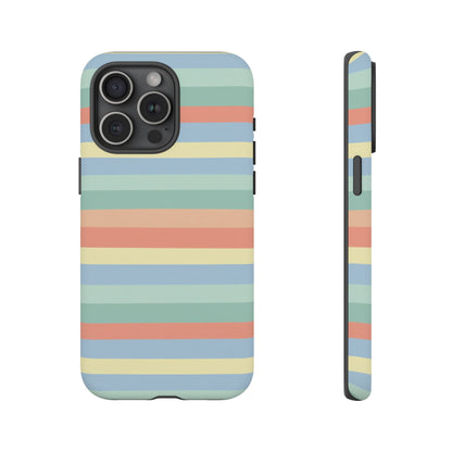 Pastel Striped Phone Case — Retro Horizontal Multi-Color Tough Case