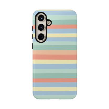 Pastel Striped Phone Case — Retro Horizontal Multi-Color Tough Case