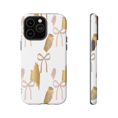 Phone Case — Gold Brushstroke & Blush Bow Pattern