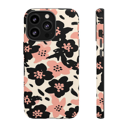 Floral Phone Case — Pink & Black Retro Blossom Protective Cover