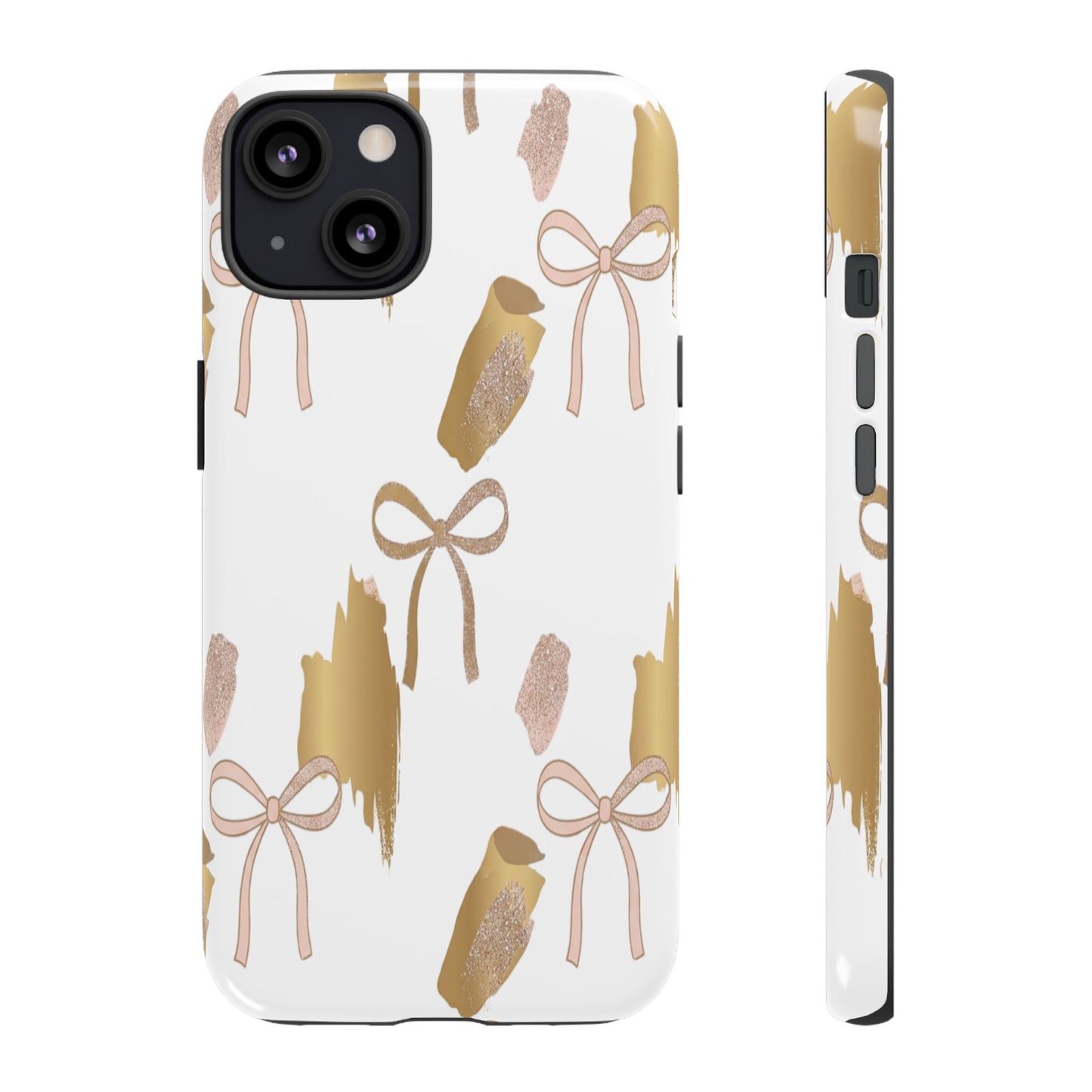 Phone Case — Gold Brushstroke & Blush Bow Pattern