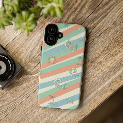 Surf Stripe Tough Phone Case — Retro Beach Waves Pattern