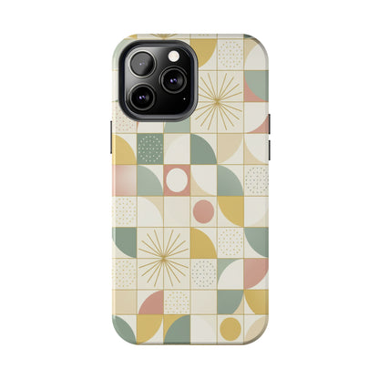 Retro Geometric Tough Phone Case — Pastel Midcentury Pattern