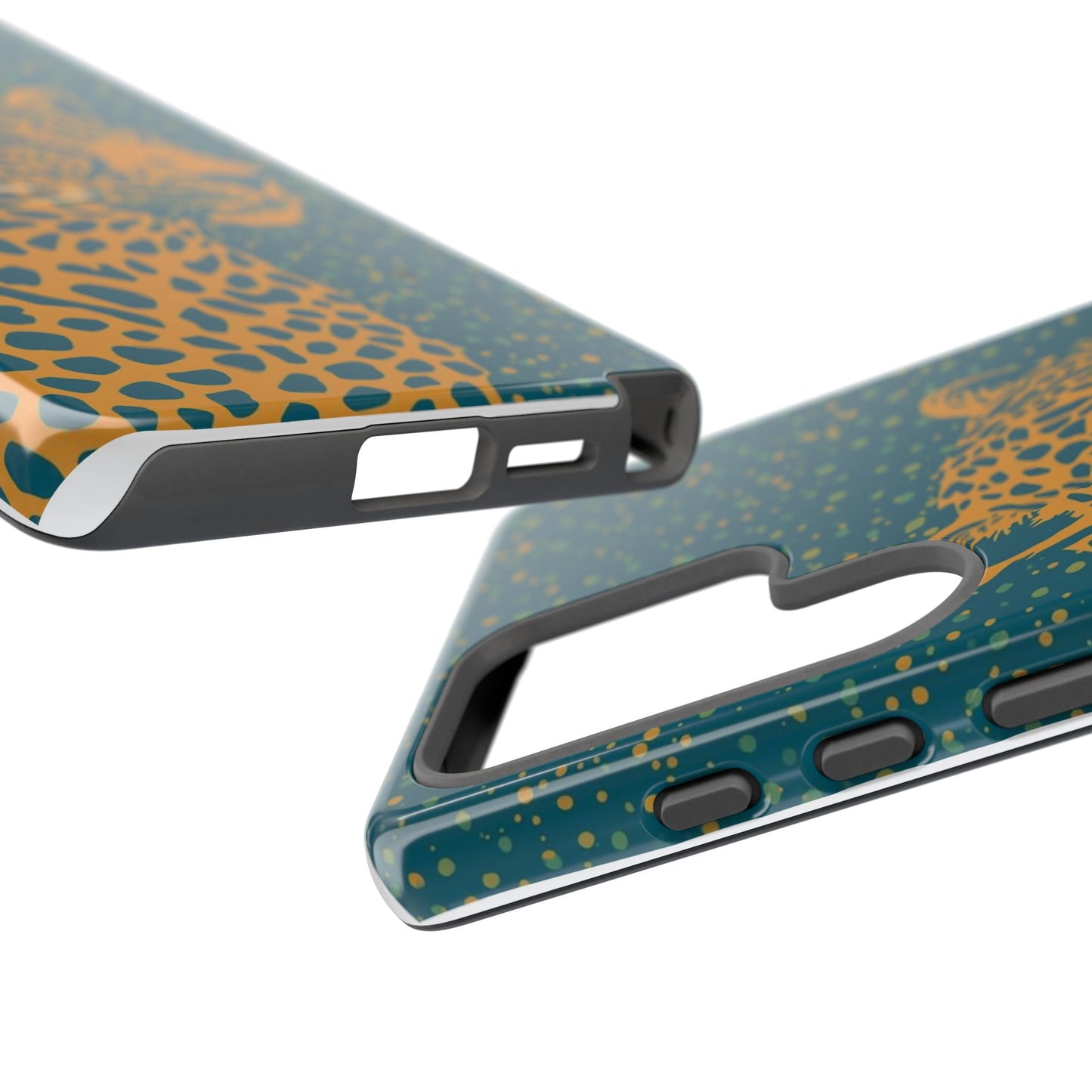 Leopard Spotlight Phone Case — Teal Gold Animal Print Protective Cover