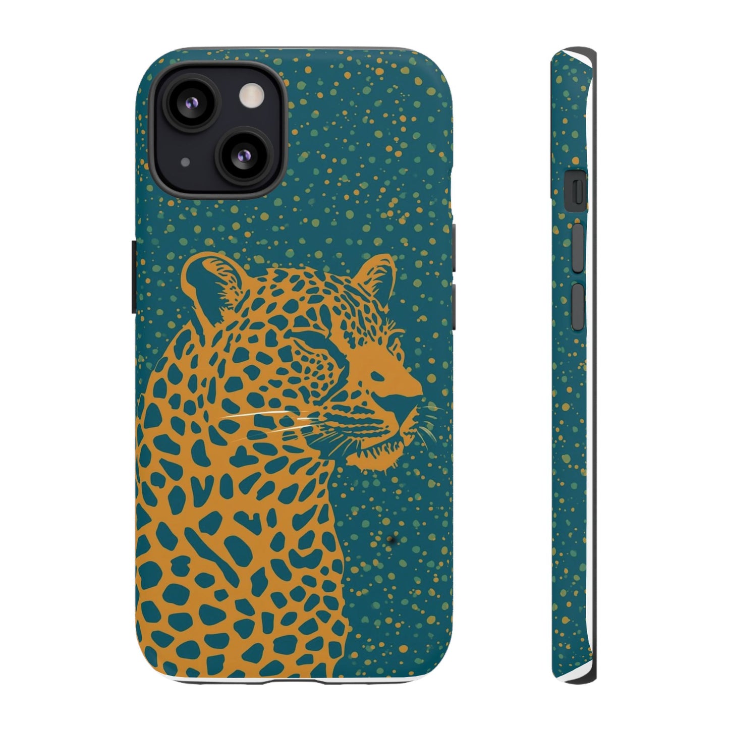 Leopard Spotlight Phone Case — Teal Gold Animal Print Protective Cover