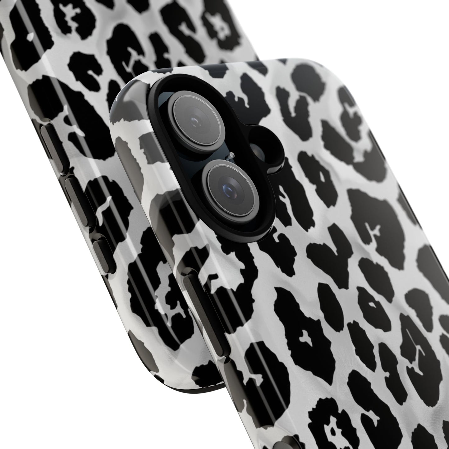 Leopard Print Tough Phone Case – Black & White Animal Pattern Protective Cover