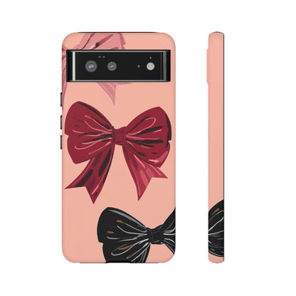 Bow Pattern Tough Phone Case — Pink, Red & Black Decorative Bows