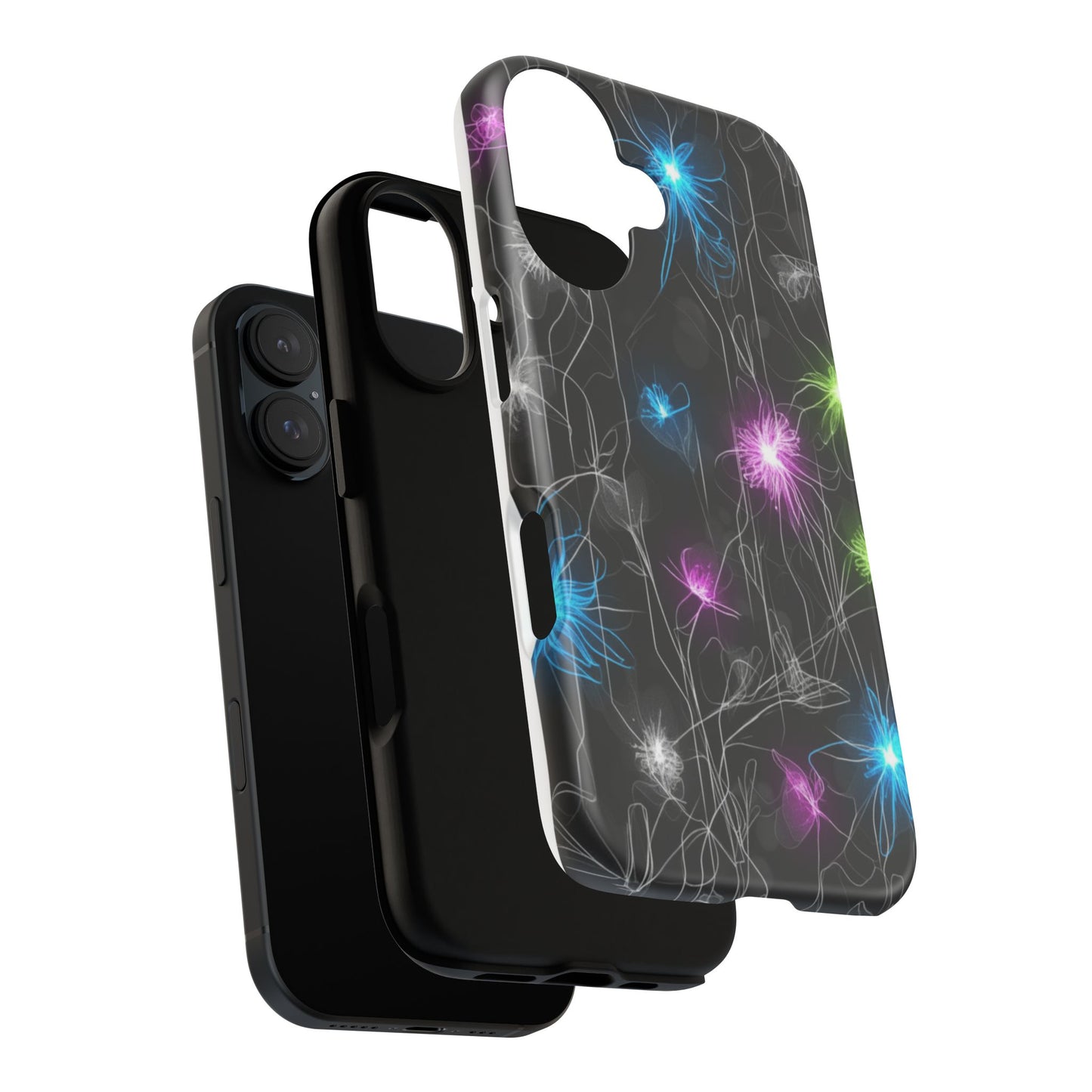 Neon Floral Tough Phone Case — Glow Flower Protective iPhone Cover