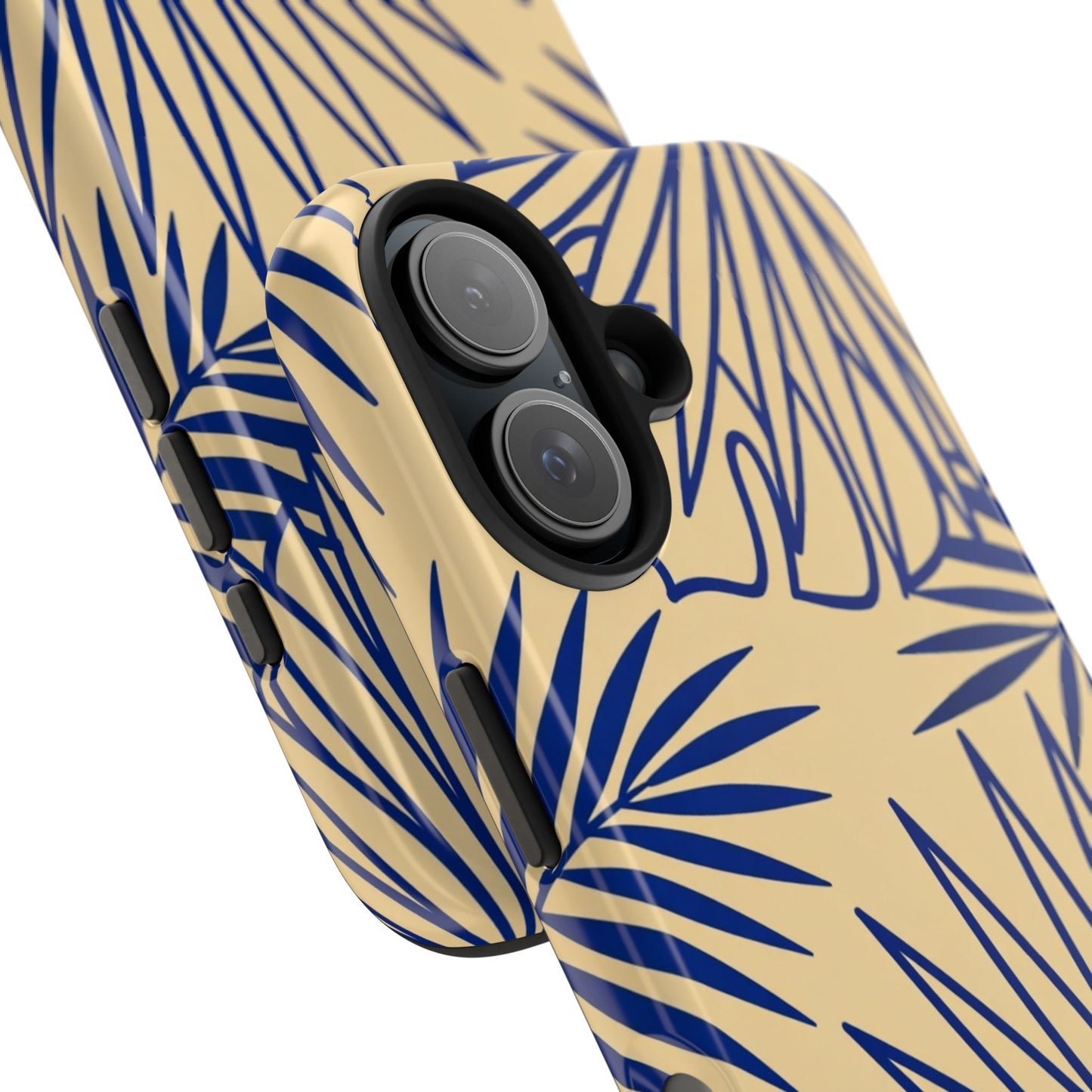 Tropical Palm Pattern Tough Phone Case — Navy Blue Fan Leaves on Sand