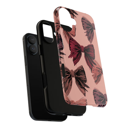 Bow Pattern Tough Phone Case — Pink Watercolor Bows Protective iPhone Cover
