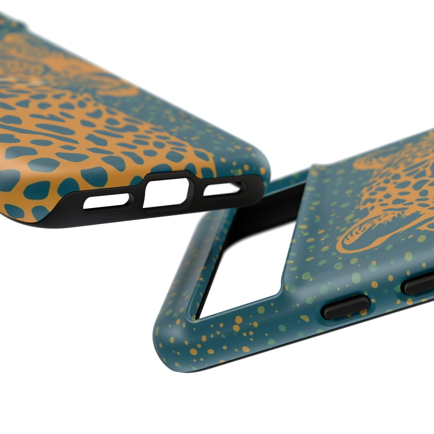 Leopard Print Tough Phone Case — Gold Panther on Teal, Protective iPhone Cover