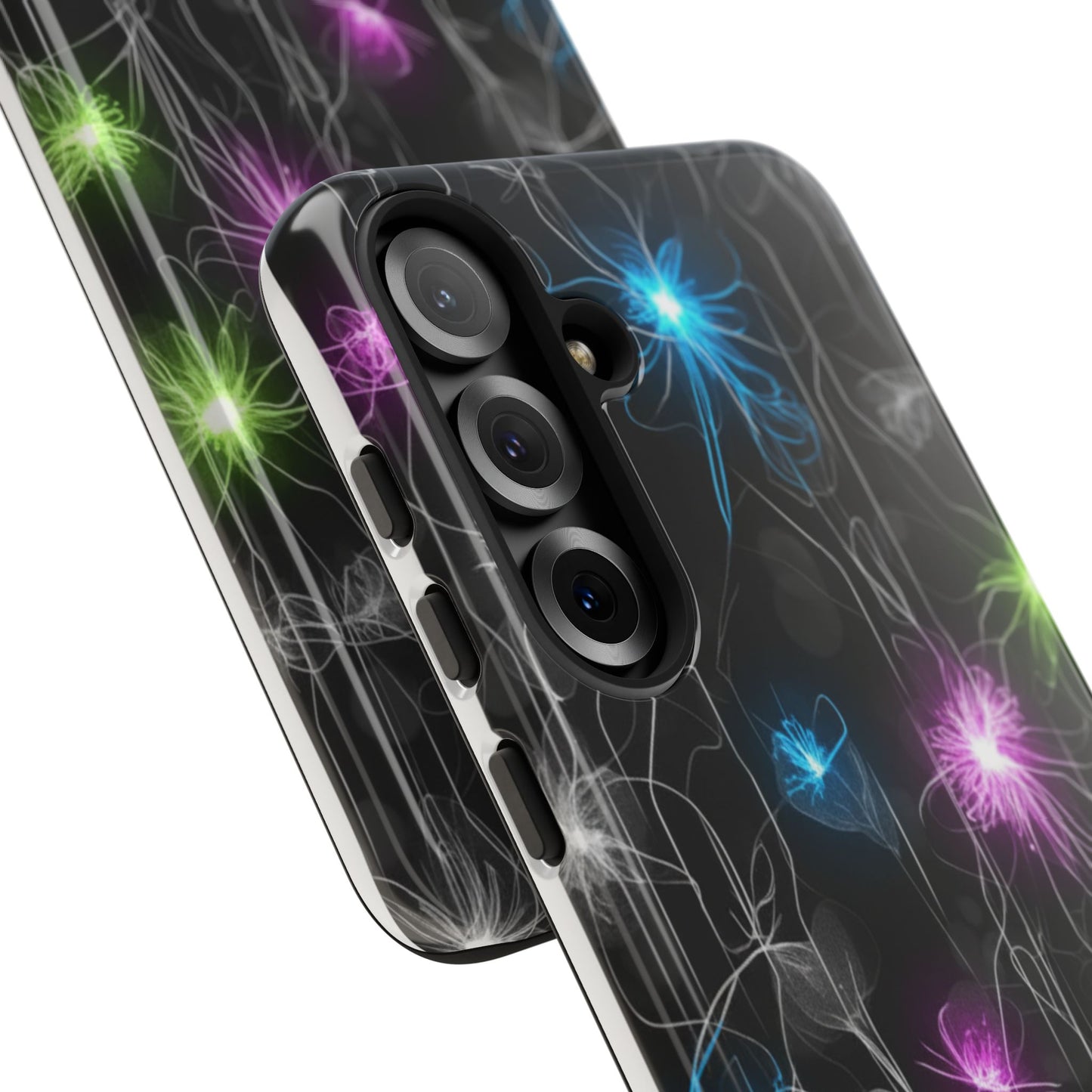 Neon Floral Tough Phone Case — Glow Flower Protective iPhone Cover