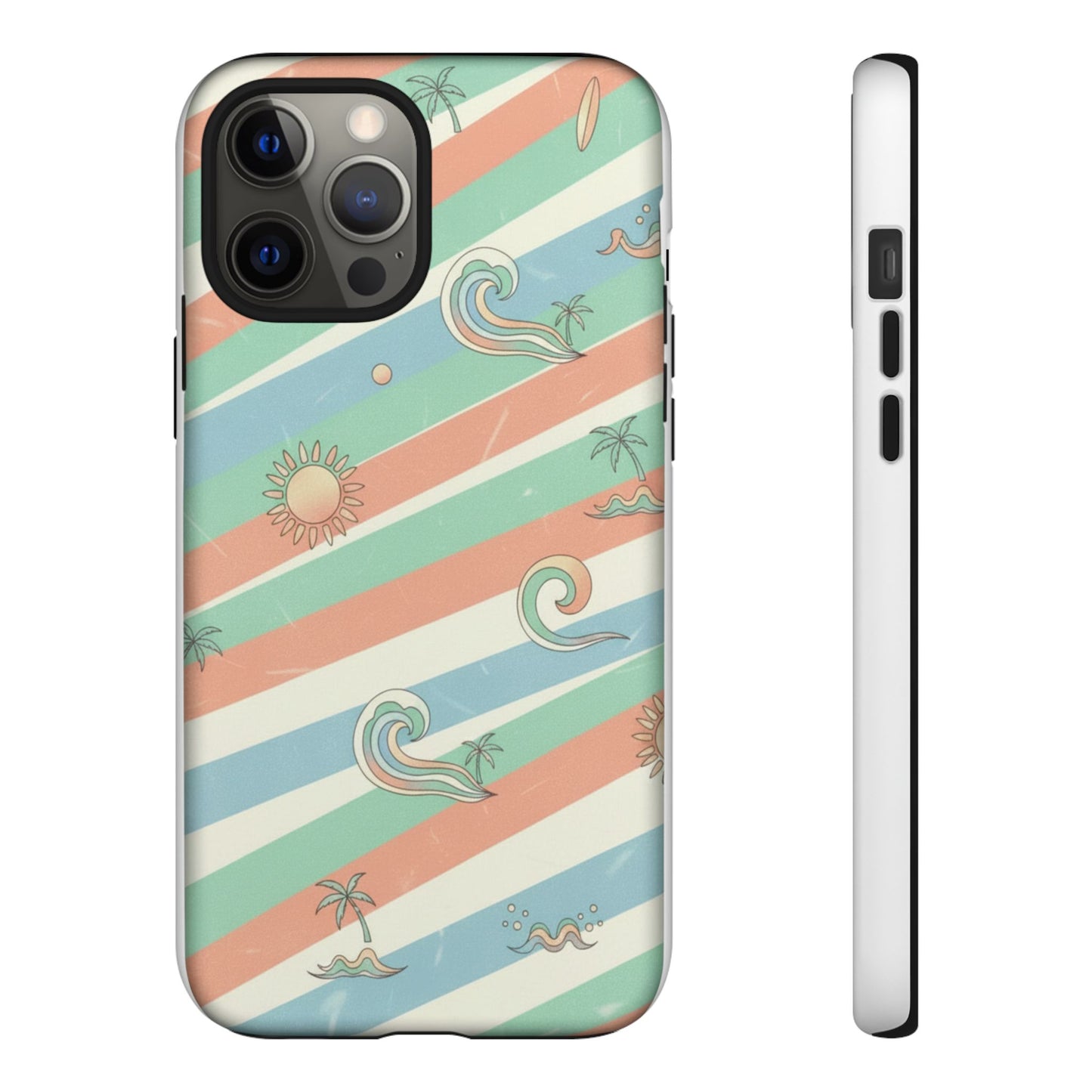 Surf Stripe Tough Phone Case — Retro Beach Waves Pattern