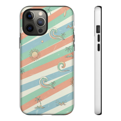 Surf Stripe Tough Phone Case — Retro Beach Waves Pattern