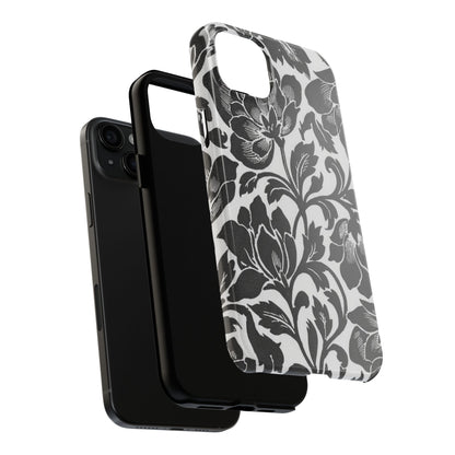 Tough Phone Case — Black & White Vintage Floral Protective Cover