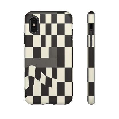 Checkerboard Wave Phone Case — Black & Cream Graphic Tough Case