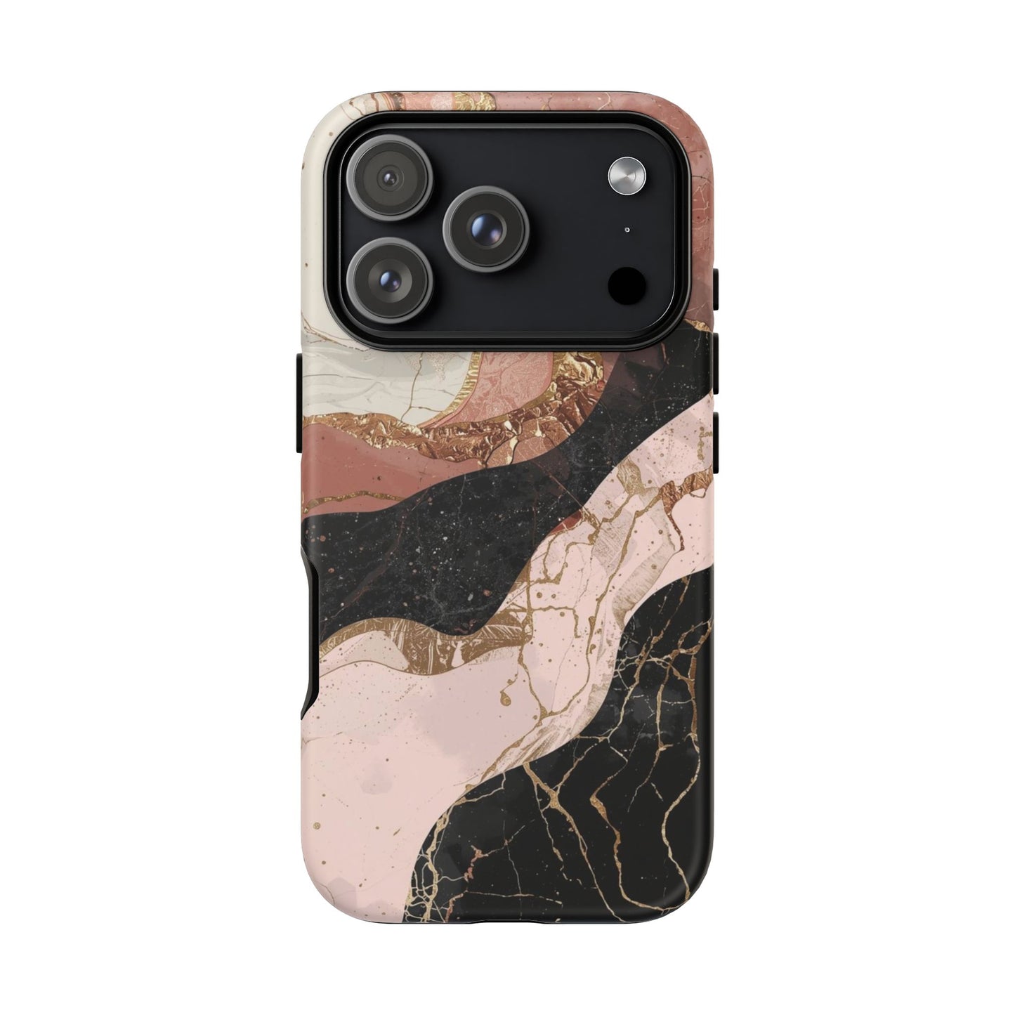 Marbled Rose Gold Phone Case — Abstract Pink & Black Protective Tough Case