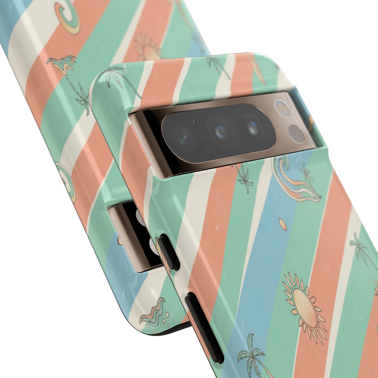 Retro Beach Stripes Phone Case — Sun, Waves & Palm Pattern Tough Case