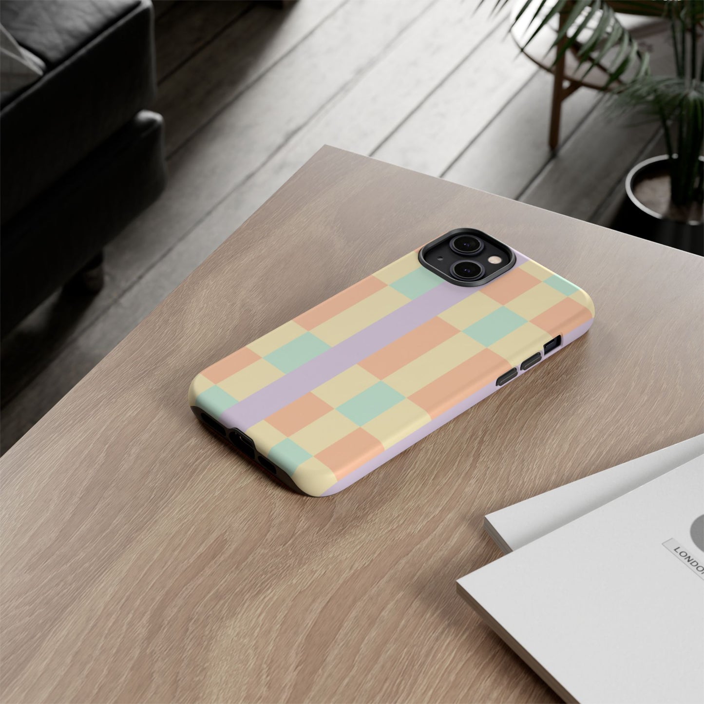Pastel Checkered Phone Case — Retro Stripe Tough Case