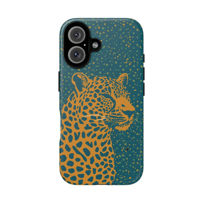Leopard Spotlight Phone Case — Teal Gold Animal Print Protective Cover