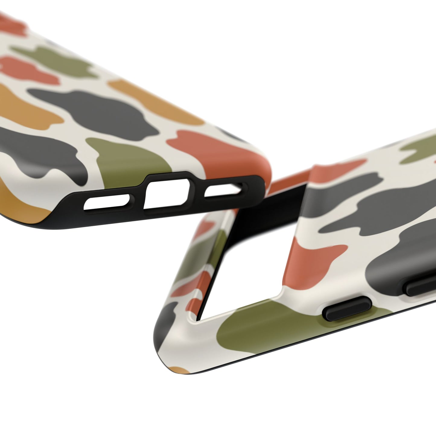 Camouflage Pattern Tough Phone Case – Retro Olive, Rust & Mustard Protective Cover