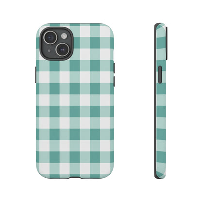 Mint Green Buffalo Check Tough Phone Case — Durable Plaid Protective Cover