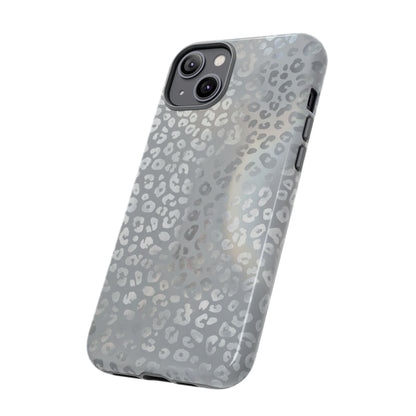 Grey Leopard Print Tough Phone Case — Durable Protective iPhone Cover